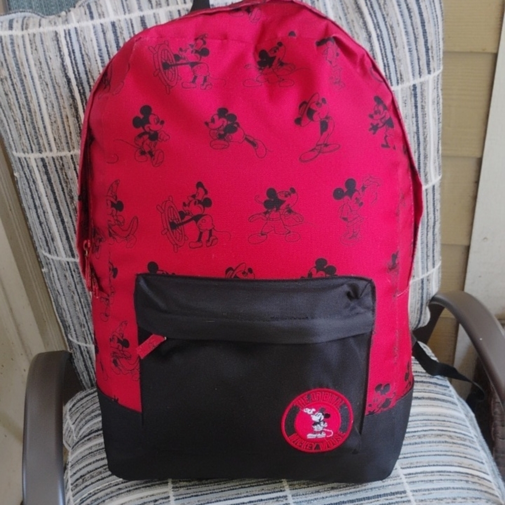 Disney Original Mickey Mouse Black And Red Backpack/Bookbag